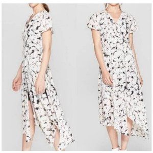 Womens Prologue Black/White V-neck Lined Slit Front Asymmetrical Hem Dress Small